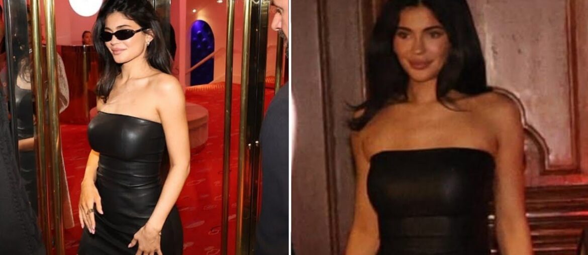 Kylie puts on a VERY leggy display in a little black leather dress as she heads to a cabaret club