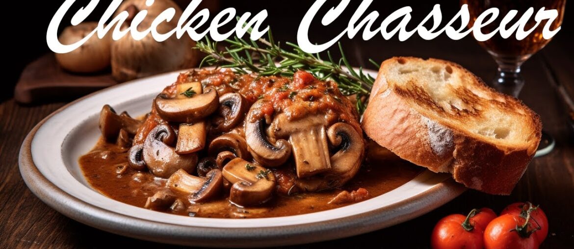 Traditional French chicken chasseur with mushrooms Traditional French chicken chasseur with mushrooms