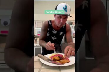 Sunday Brunch with Chefdick doughnut French toast sour raspberry cream and sausage egg scramble