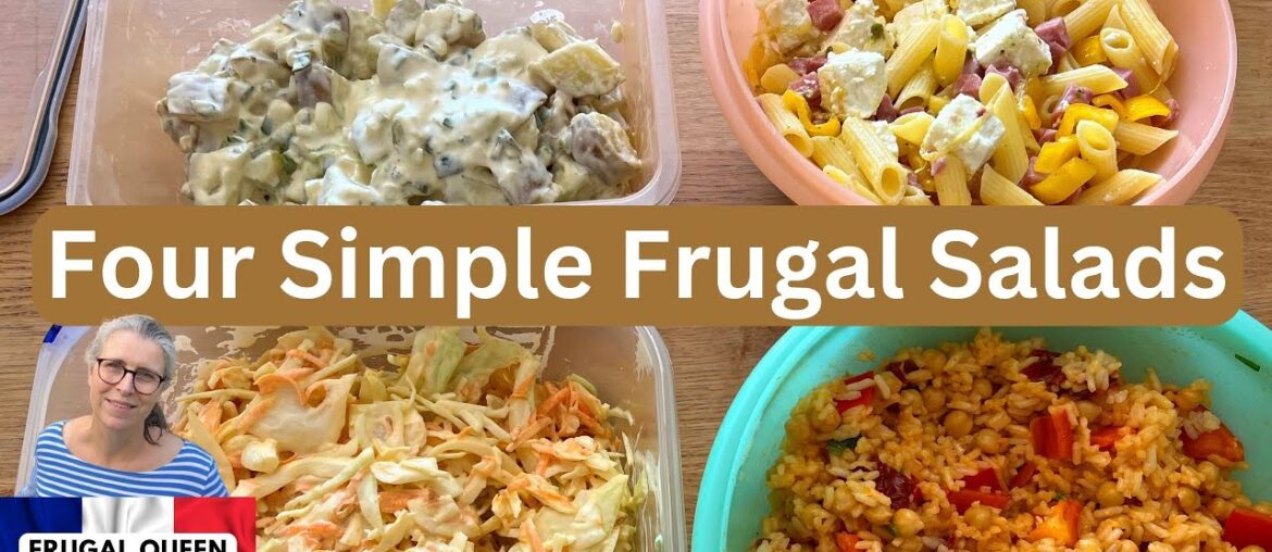 Four Simple Frugal Salads. Rice Salad, Pasta Salad, Potato Salad & Coleslaw #salad #frugalfood