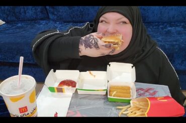 foodie beauty's mcdonald's big tasty and mozza sticks mukbang reaction