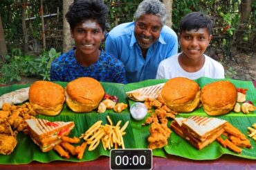 CHICKEN BURGER, FRENCH FRIES, MOMOS, SANDWICH, POPCORN, FRIED CHICKEN, CHICKEN WRAP EATING CHALLENGE