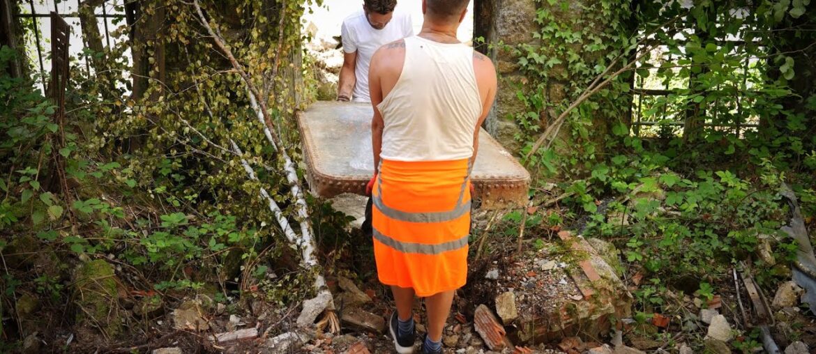 300 bricks, two men, and a water tank.