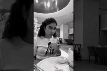 Enjoying avocado toast & French fries with drink.