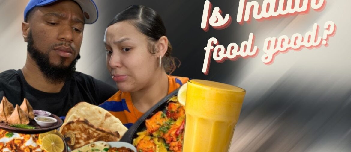 INDIAN FOOD MUKBANG | BUTTER CHICKEN + SAMOSAS | TRYING INDIAN FOOD FOR FIRST TIME + COUPLES Q & A