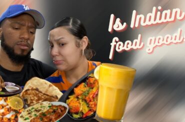INDIAN FOOD MUKBANG | BUTTER CHICKEN + SAMOSAS | TRYING INDIAN FOOD FOR FIRST TIME + COUPLES Q & A