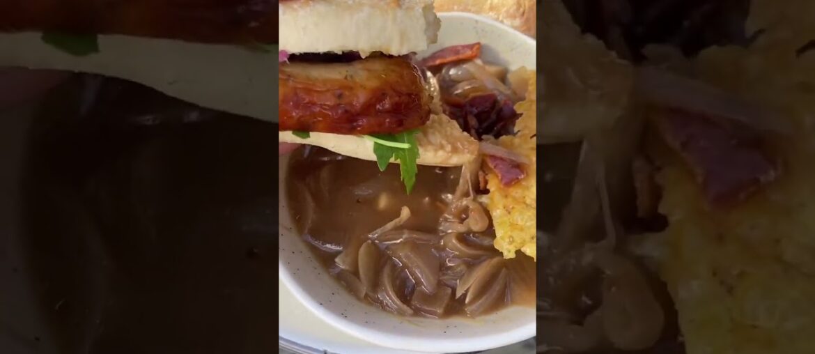 French Onion Soup Recipe with Sausage Sandwich. British sausage recipes for dinner Soup and sandwich