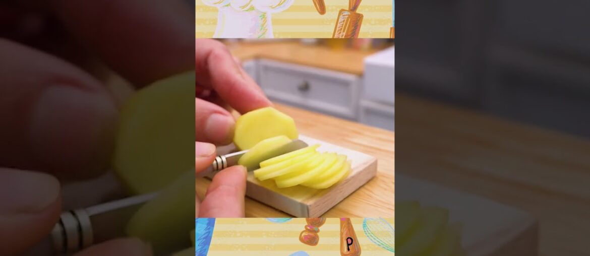 Whipping up mini kitchen french fries recipe.