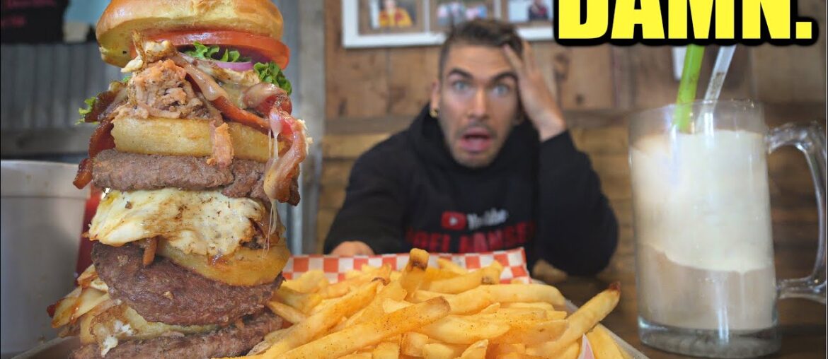 "NO WINNERS IN 3 YEARS" TOWERING BURGER & FRIES CHALLENGE WITH ROOT BEER FLOAT