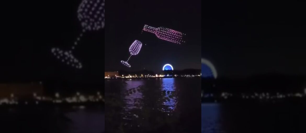 The French city of Bordeaux celebrating wine with 400 drones and this wonderful scene: Cheers