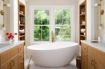 Freestanding tub in the bathtub nook of a renovated Mill Valley home, Marin County, California [1600x2000]