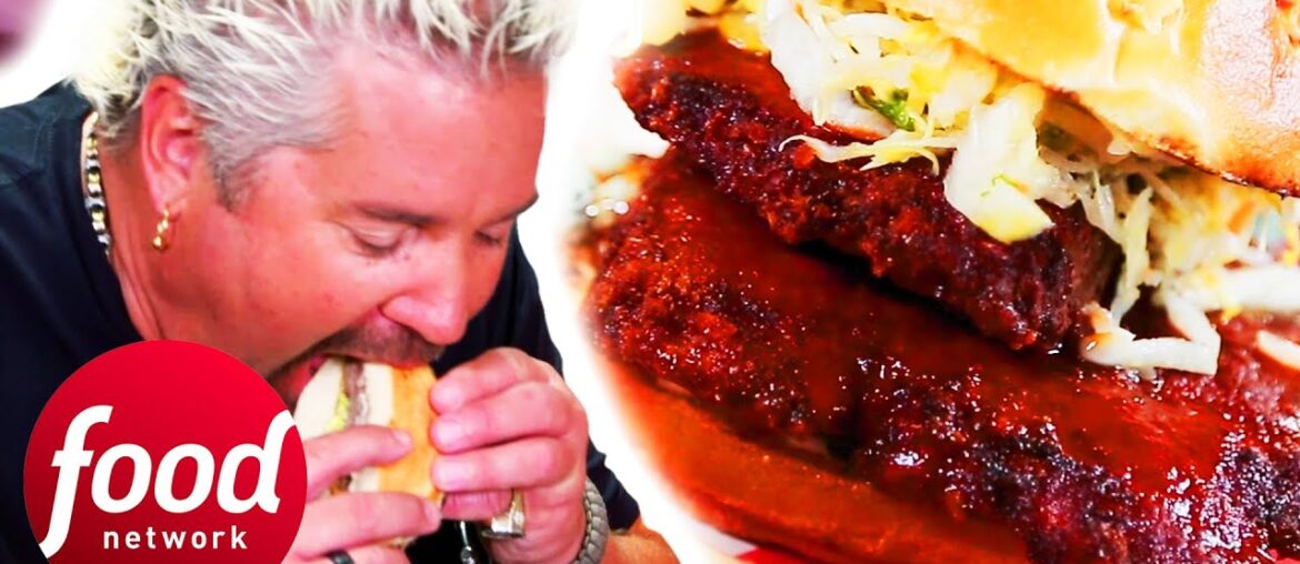 Guy Fieri Bites Into A Meat-Filled Short Rib Sandwich BOMB! | Diners, Drive-ins, and Drives