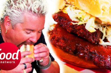 Guy Fieri Bites Into A Meat-Filled Short Rib Sandwich BOMB! | Diners, Drive-ins, and Drives