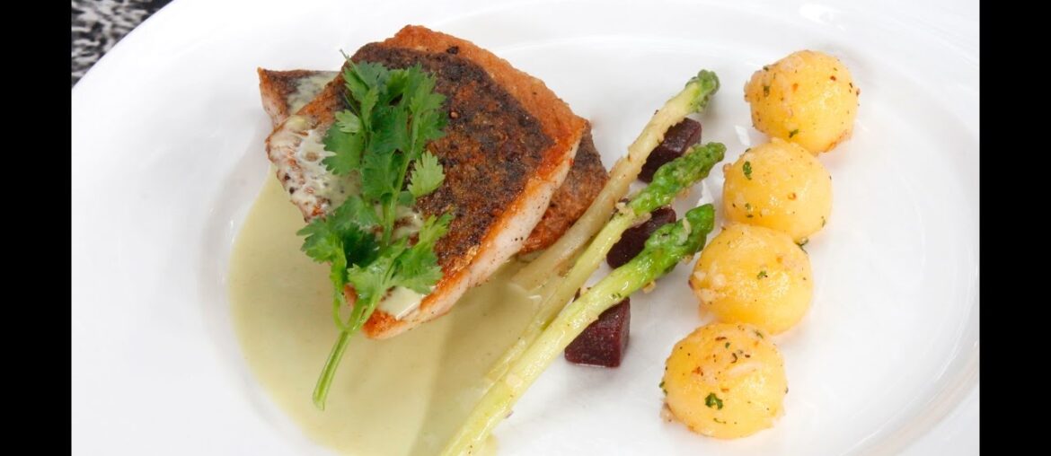 Pan seared sea bass with coriander cream sauce – Brasserie 9 Pan seared sea bass with coriander cream sauce - Brasserie 9