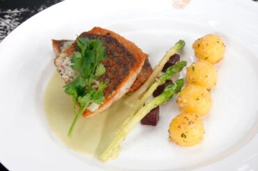 Pan seared sea bass with coriander cream sauce - Brasserie 9