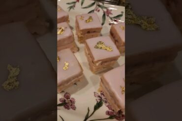 Strawberry Buttercream Petit Four Tea Cakes #cake #dessert #french #recipe #shortvideo #shorts