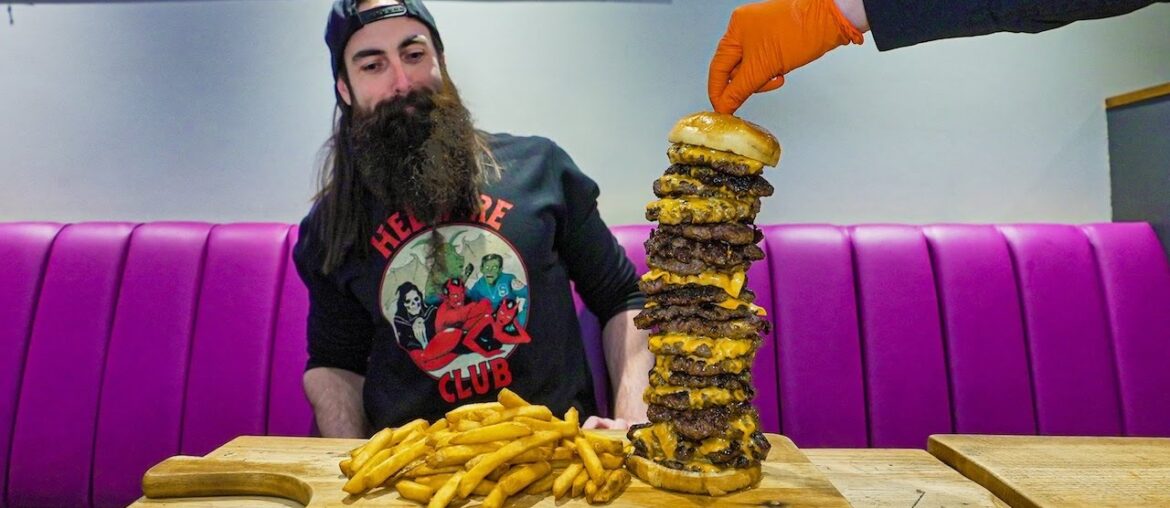 BREAK THE RECORD NUMBER OF BURGERS EATEN TO GET IT FREE | CECE'S BUILD-IT CHALLENGE | BeardMeatsFood