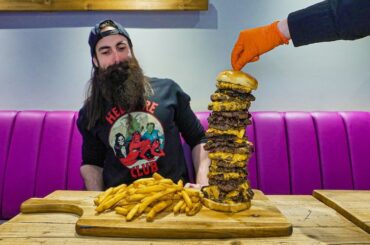 BREAK THE RECORD NUMBER OF BURGERS EATEN TO GET IT FREE | CECE'S BUILD-IT CHALLENGE | BeardMeatsFood
