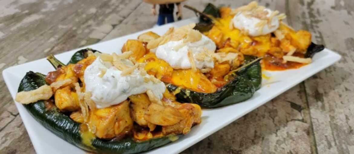 Awesome Buffalo Chicken Stuffed Poblanos