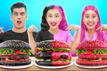 BLACK VS PINK FOOD CHALLENGE || Cooking Only 1 Color Food by GiGaZoom