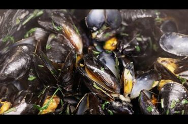 Mussels in shells! FRENCH traditional recipe with garlic white wine