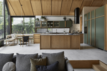 Open concept living, dining, and kitchen area with a garden view breakfast nook, Adelaide, South Australia