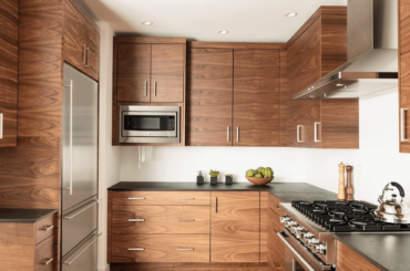 horizontal grain matched walnut cabinetry