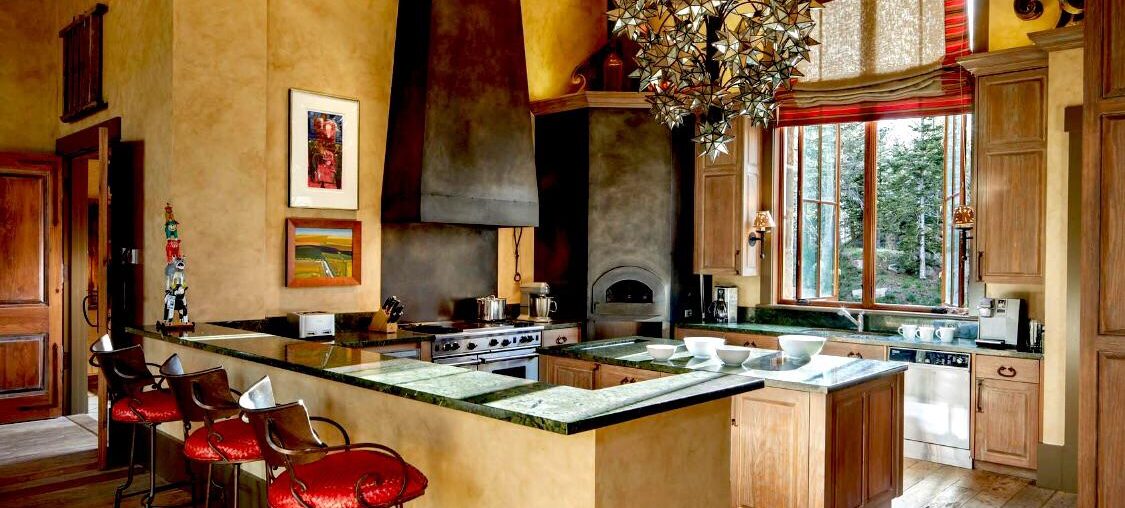 Large modern kitchen with a view