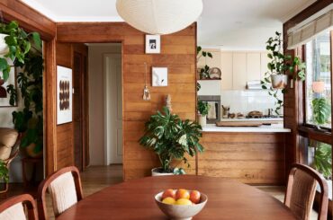Timber-lined kitchen and dining space in a weatherboard cottage, Maidstone, Melbourne, Victoria, Australia [3467x1947]