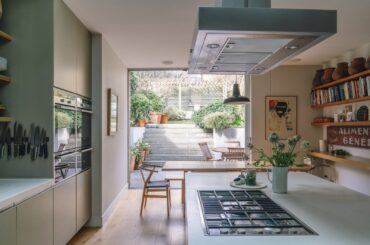 Split-level garden seen from the kitchen of a renovated Victorian house, Archway, Islington, north London, UK [1600x1067]