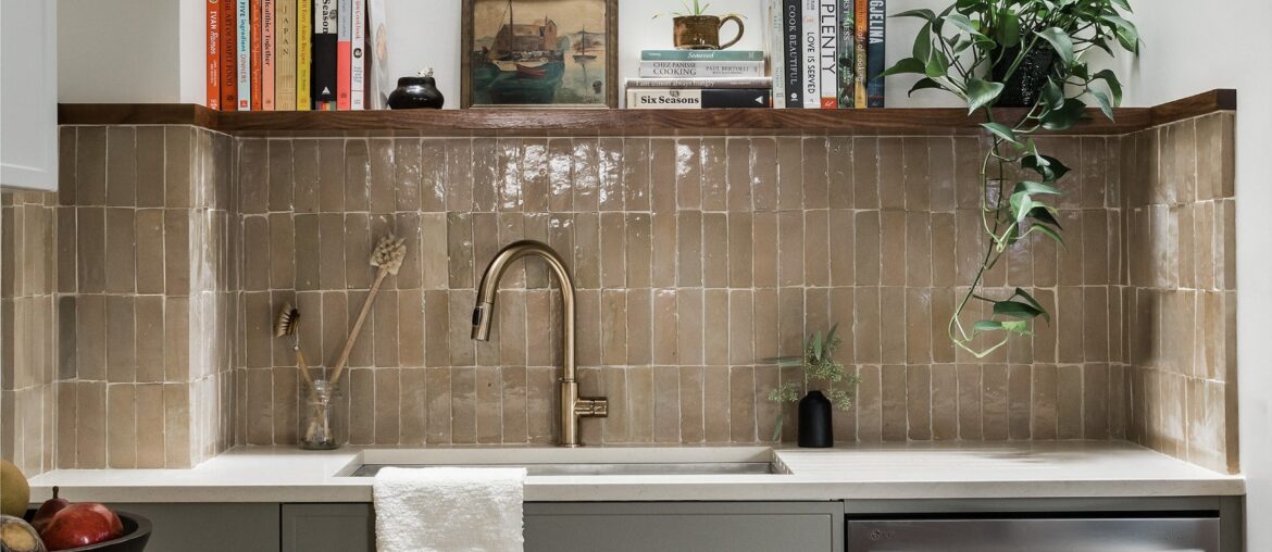 Skylight above a tiled backsplash sink in a renovated kitchen, Brookline near Boston, Massachusetts [2200x3300]