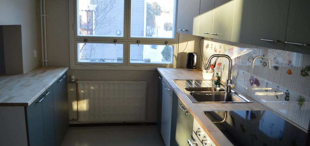 Or remodeled galley kitchen with a serving hatch to the dining room