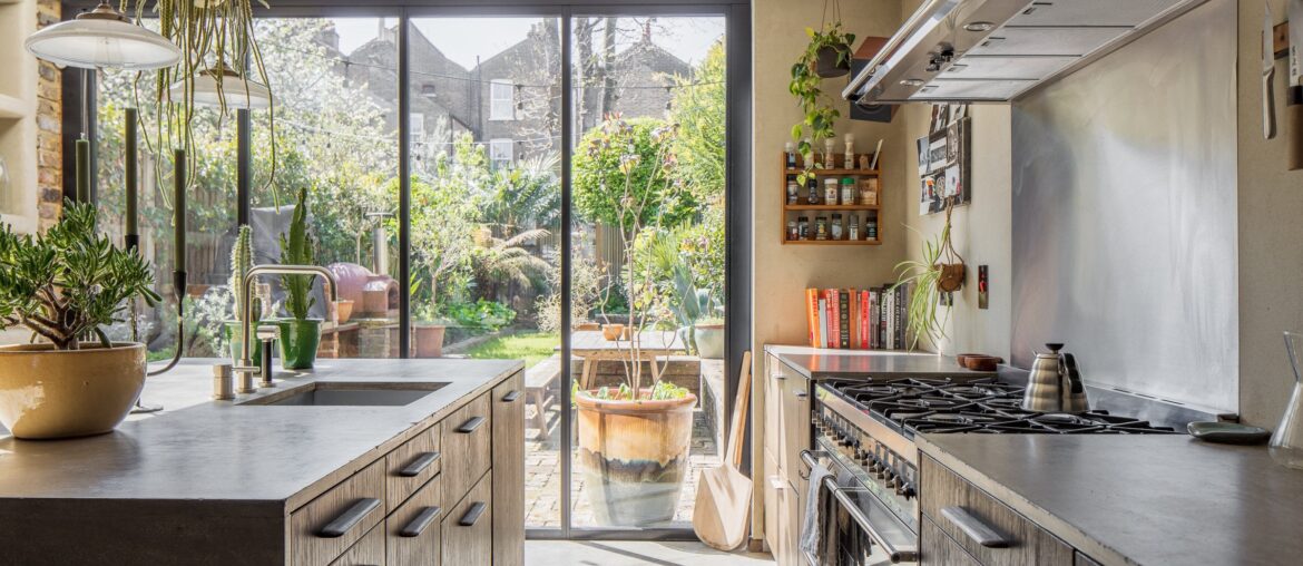 Kitchen with garden views in a five-bedroom Victorian house, Clapton, Hackney, London, UK [2400x1600]