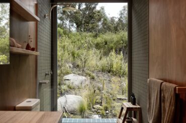 Shower full of natural light in a holiday house surrounded by nature, Bay of Fires, northeastern coast of Tasmania, Australia [1653x2133]