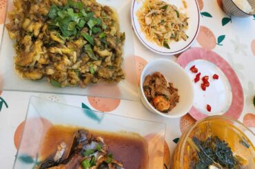 Rentrer chez Maman pour le week-end et reprofiter de sa cuisine vietnamienne : poisson au caramel, poisson aigredoux au tamarin, aubergine, cuisse de poulet rôtie, salade de chou et au poulet...