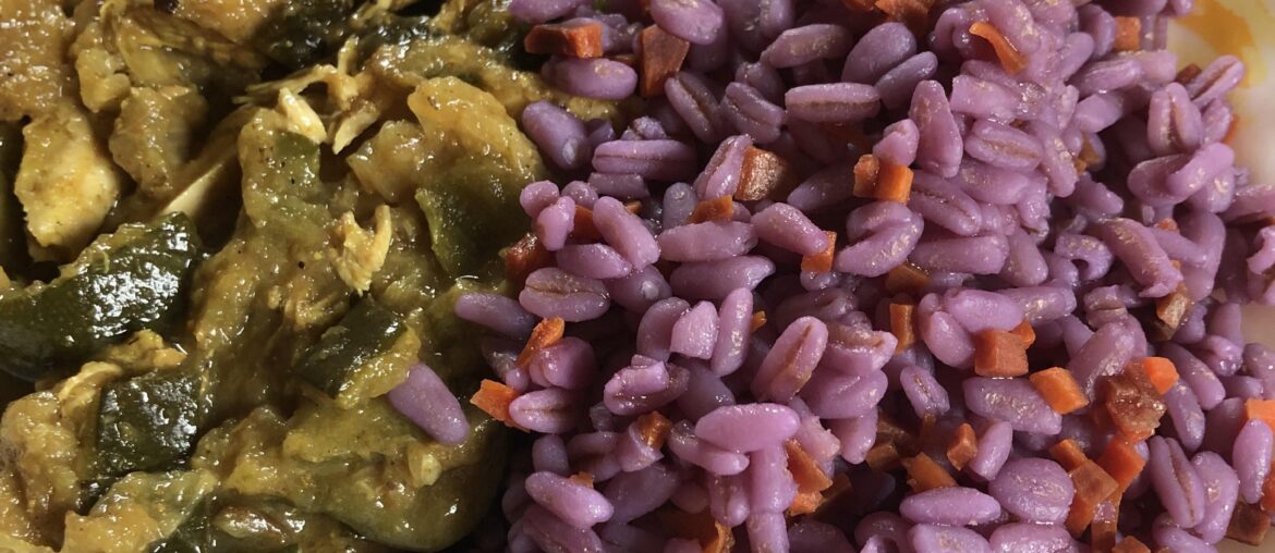 Poulet à l’ananas et blé (carotte violette en brunoise)