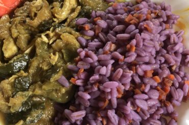 Poulet à l’ananas et blé (carotte violette en brunoise)