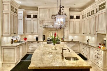 Kitchen dream (4032 x 3024) [OC] Toronto, ON. Italian Marble single slab, high ceilings , French influence