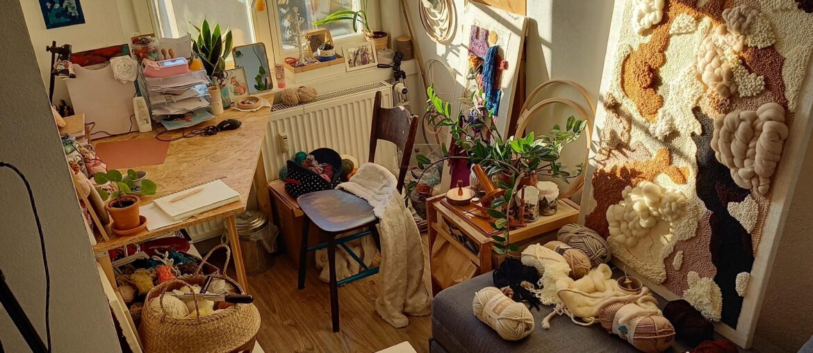 My messy, sunny craftroom corner in a tenement apartment in Toruń, Poland [3000x3722]