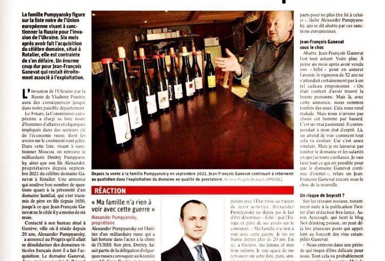 Interesting 🇺🇦 🍷 Was sent this earlier discussing some winelovers & shops are blacklisting Ganevat (which 6 months ago was sold to his friend, the son of a Russian oligarch) This piece seems to suggest investor will now be selling his shares. What are your opinions … will you still buy Ganevat?
