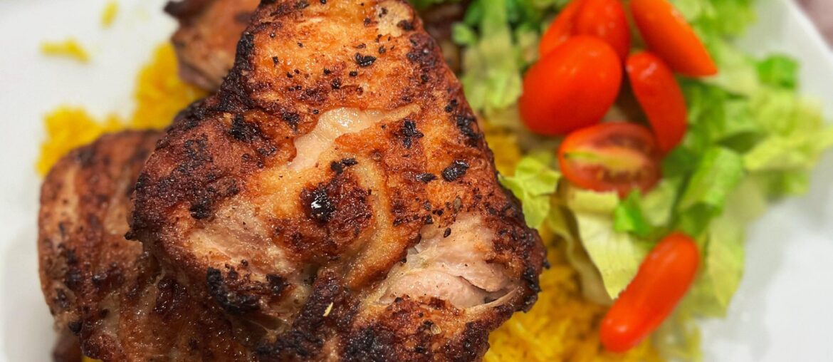 Riz au cumin et curcuma. Cuisses de poulet désossées et cuites Sousvide.