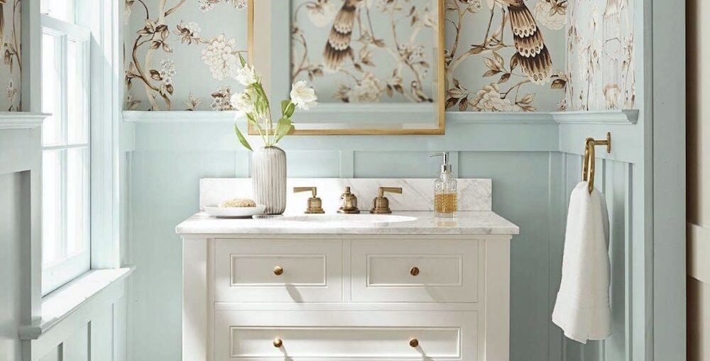 Blue Powder Room featuring F. Schumaker & Co Wallpaper (1000x1250)