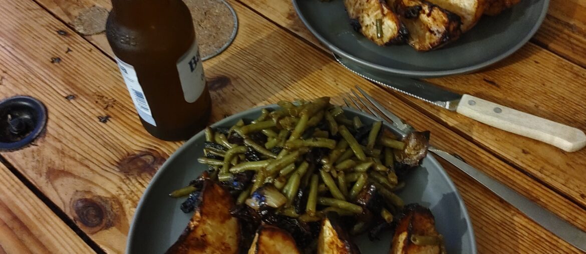 Céleri rave au four avec haricots verts poêlés. C'était délicieux