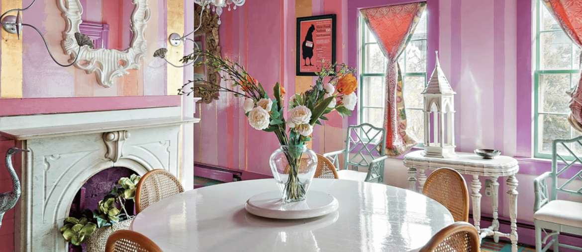 English countryside inspired dining room inside pink house [91544 × 1038] Somerville, MA