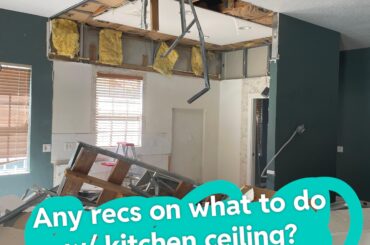 Kitchen ceiling suggestions? Retexture was original plan. Now we’re being told it will be a 50% match and will be noticeable. Now thinking of a short drop ceiling. Any other suggestions? Thanks!!