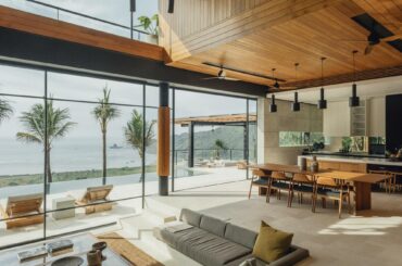 Open plan kitchen, dining, and living with balcony pool overlooking beach[2000 x 1333] Lombok, Indonesia