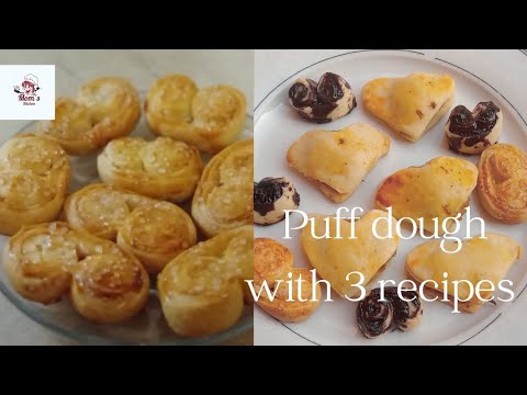 puff dough with 3 different recipes| french heart |chicken patties | chocolate twist puff dough with 3 different recipes| french heart |chicken patties | chocolate twist