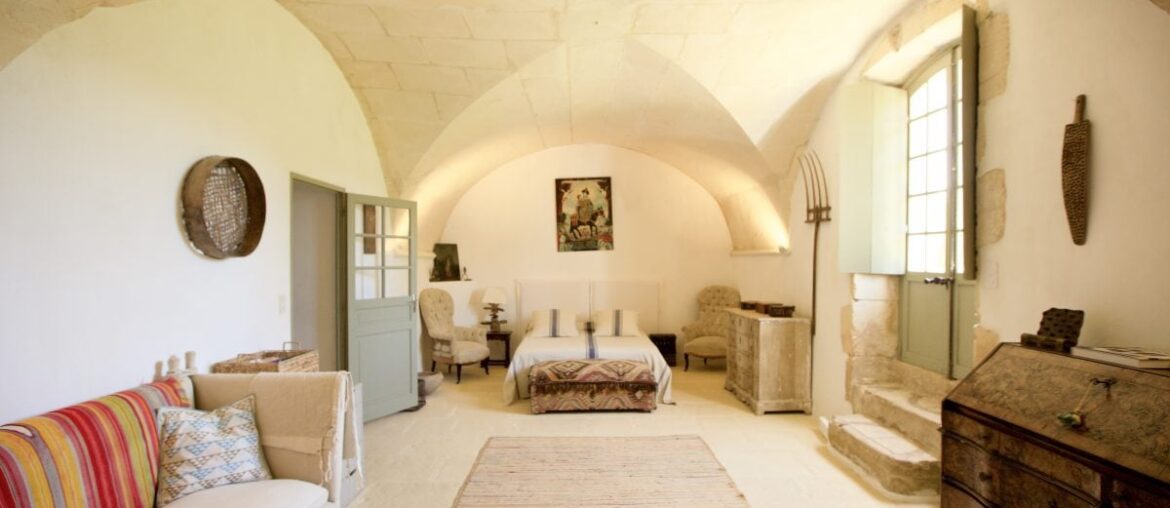 Master bedroom of a converted olive oil mill, Moulin en Provence, France [1200x800]