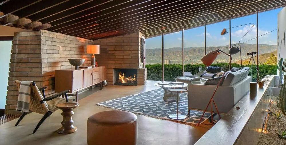 Living Room In Midcentury Home designed by John Lautner [1000 x 563] LA, USA.