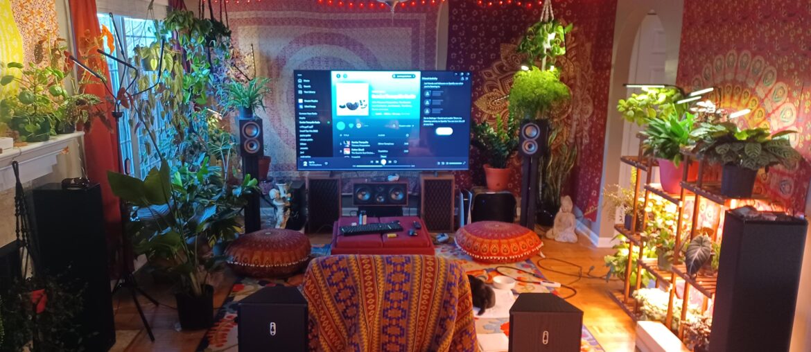 My boho media room, sans couch [4000x3000]